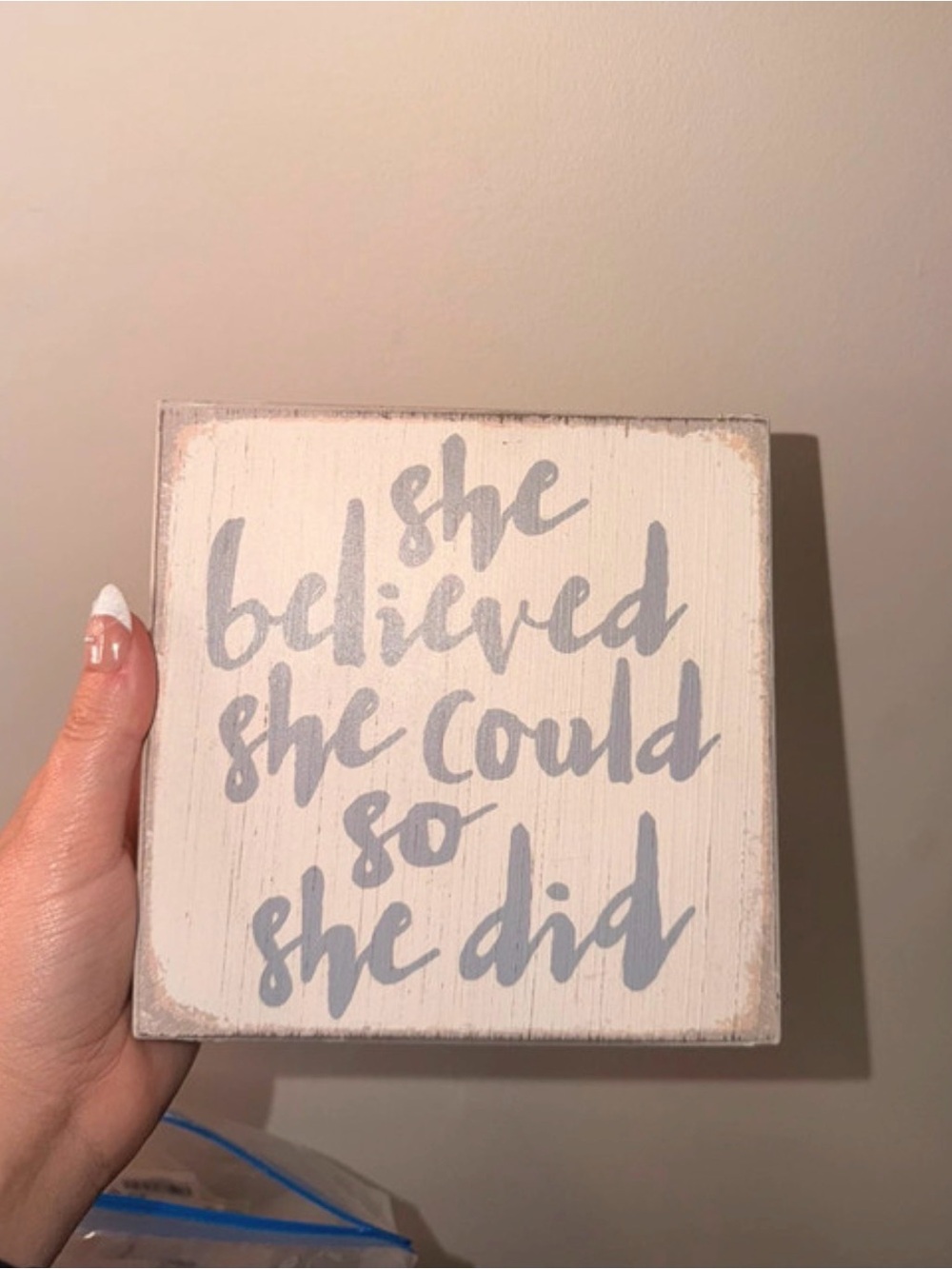 She Believed She Could Gray & White Inspirational Wall Sign